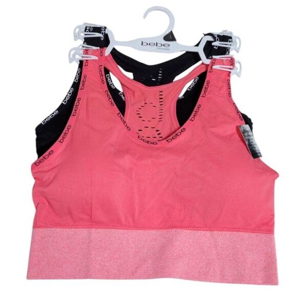 Bebe 2 Pack Seamless Microfiber Sports Bras w/ Removeable Pads Sz L Pink/Black N - Picture 1 of 10
